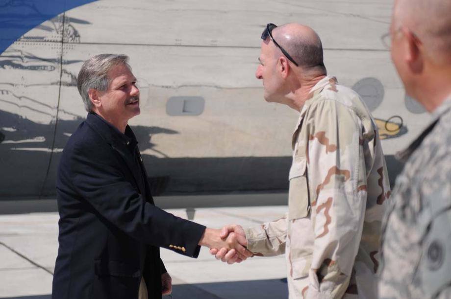 Guantanamo Bay -June 2011-Senator Hoeven is greeted at the Guantanamo Bay Military Base by Rear. Adm. Jeffrey Harbeson, commander of the Joint Task Force Guantanamo Mission.